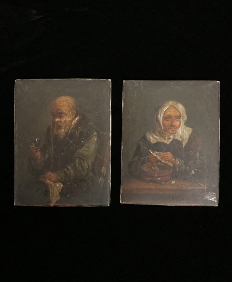 Zwei Halbporträts im Stile Rembrandts auf Porzellan • Antiquitäten