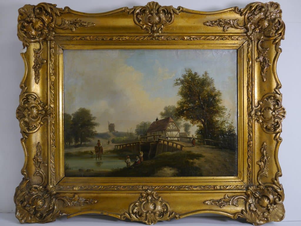 Leopold bendix - landschaft mit haus, reiter und personenstaffage • kunst & antiquitäten berlin