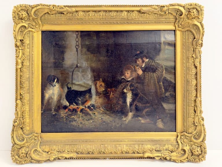 Edwin henry landseer - küchen interieur mit kind und hunden • kunst & antiquitäten berlin