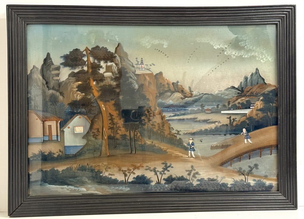 Chinesische hinterglasmalerei brückenszene • kunst & antiquitäten berlin