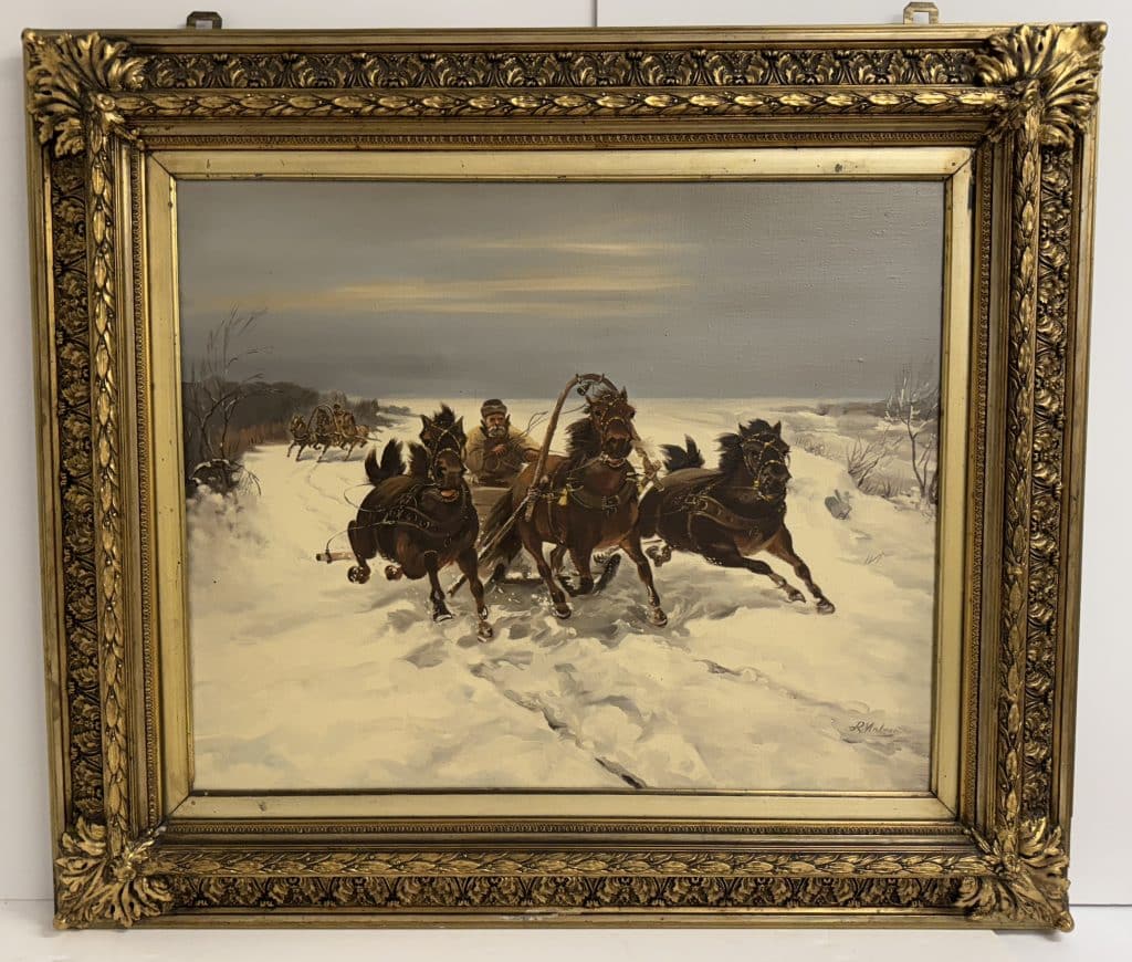 Das gemälde schlittenjagd im schnee von einem unbekannten künstler
