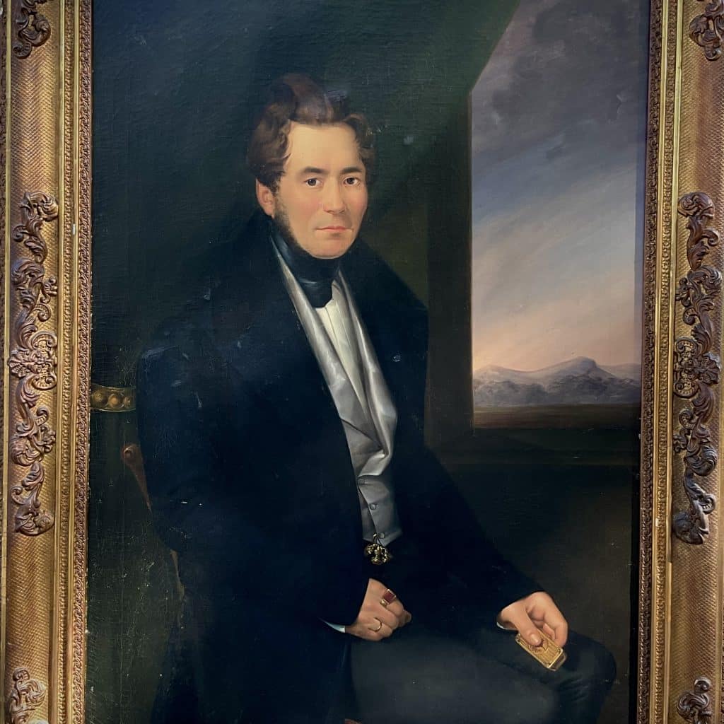 Klassizistisches ölgemälde, portrait eines tuchhändlers, maler unbekannt, vermutlich um 1790-1810 entstanden, nordwesteuropa